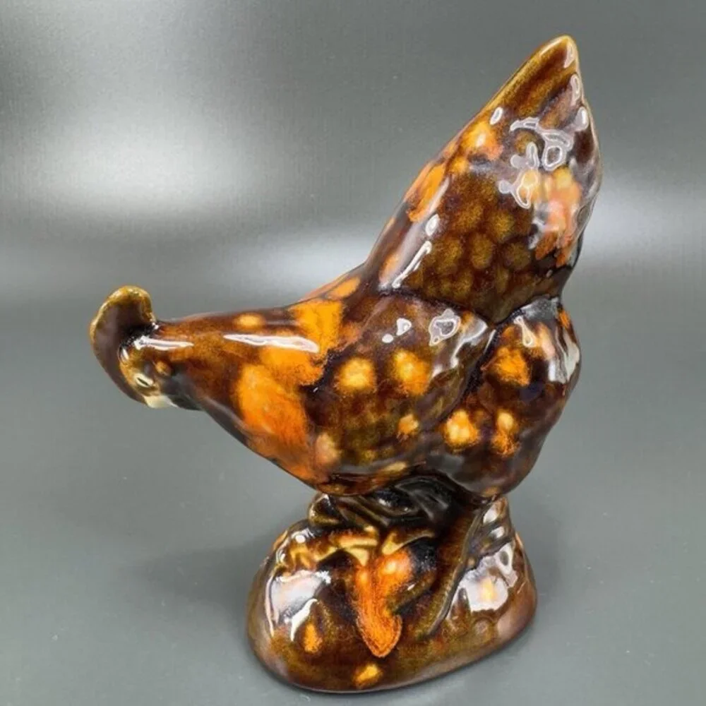 Vintage 1980s Folk Art Hand Glazed Chicken Hen Figurine Decorative Ceramic Decor